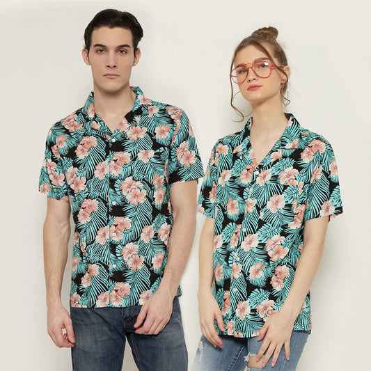 M231 Kemeja Pria Printing Hawaii Pendek Warna Hitam Tosca 0548B
