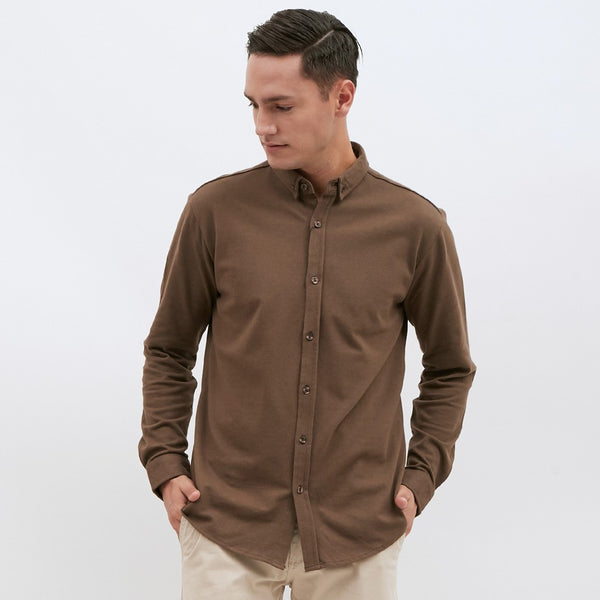 M231 Kemeja Pria Cotton Pique Panjang Warna Olive 1792G