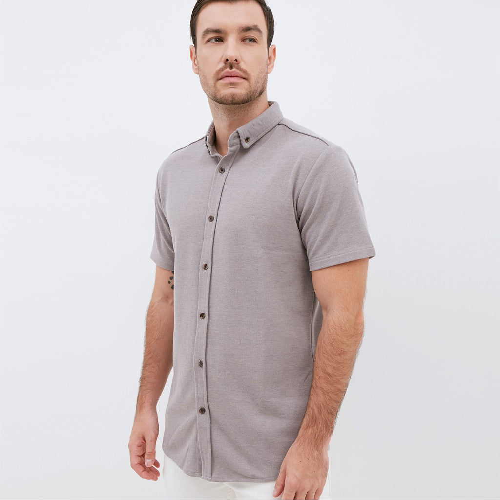 M231 Kemeja Pria Cotton Pique Pendek Warna Abu 1793C