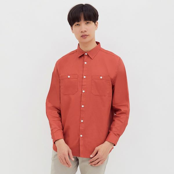 M231 Kemeja Pria Basic Polos Oxford Panjang Terracotta 2233C