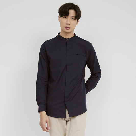 M231 Kemeja Pria Shanghai Polos Soft Twill Panjang Navy 1971E