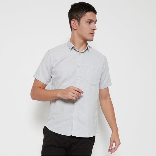 M231 Kemeja Pria Basic Polos Oxford Pendek Warna Abu 1457M