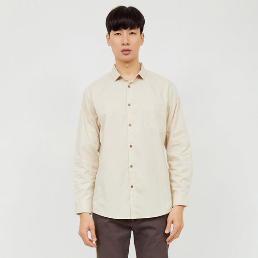 M231 Kemeja Pria Basic Polos Panjang Khaki Muda 1468P