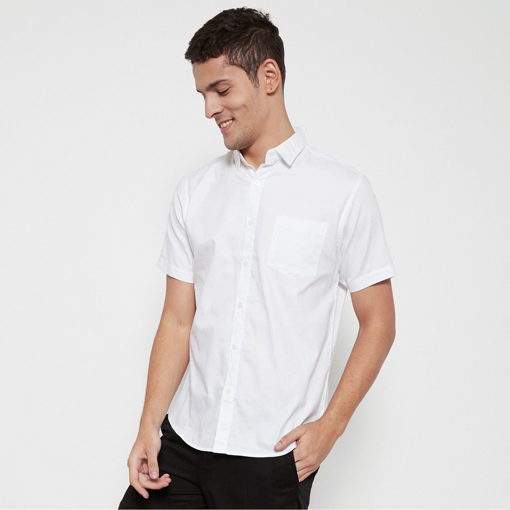 M231 Kemeja Pria Basic Polos Oxford Warna Putih 1457T