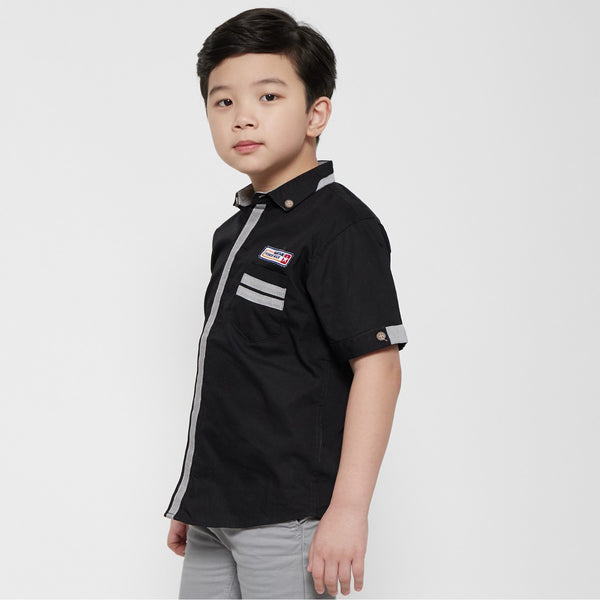 M231 Kemeja Anak Laki Laki Basic Combination Warna Hitam 0416