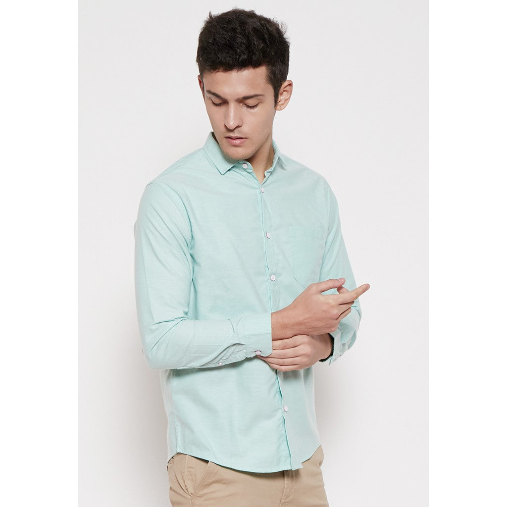 M231 Kemeja Pria Basic Polos Oxford Panjang Warna Hijau 1456O