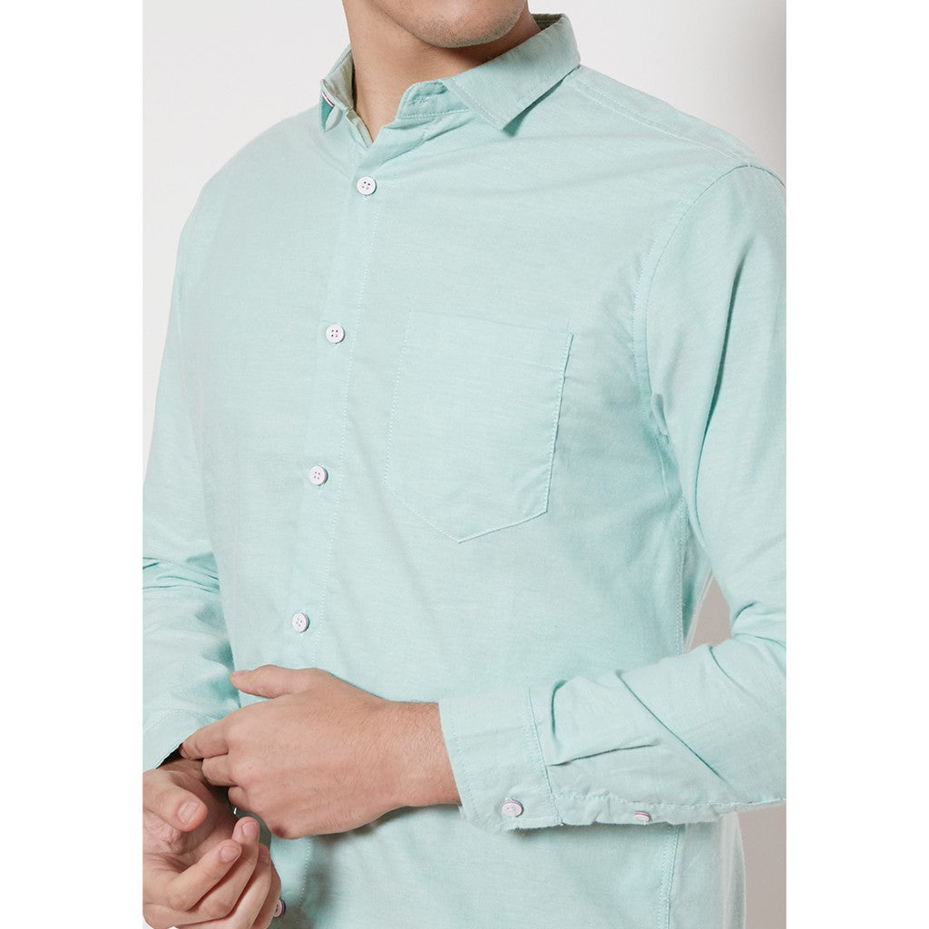 M231 Kemeja Pria Basic Polos Oxford Panjang Warna Hijau 1456O