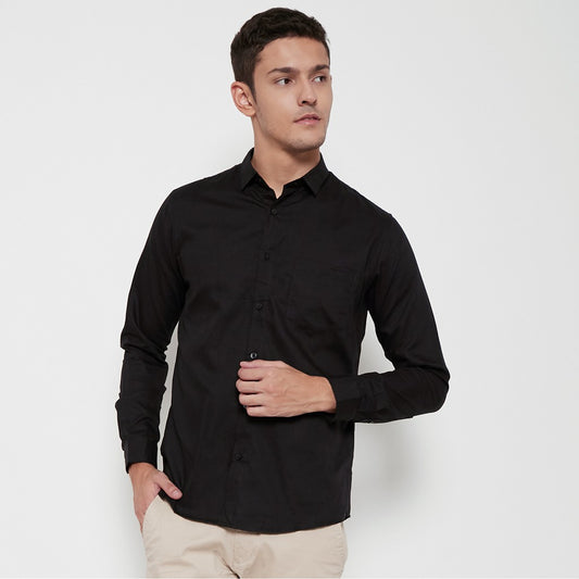 M231 Kemeja Pria Basic Polos Oxford Warna Hitam 1456C