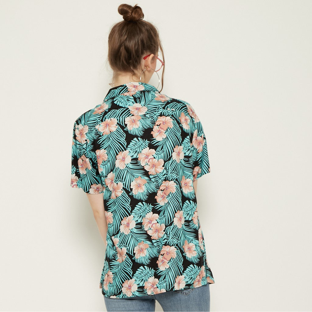 M231 Kemeja Pria Printing Hawaii Pendek Warna Hitam Tosca 0548B