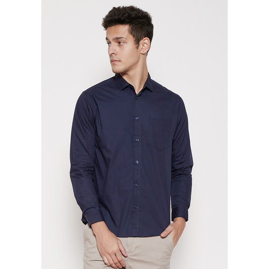 M231 Kemeja Pria Basic Polos Oxford Panjang Warna Navy 1468C
