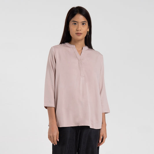 M231 Kemeja Wanita V Button Neck Panjang Dusty Pink 2455A
