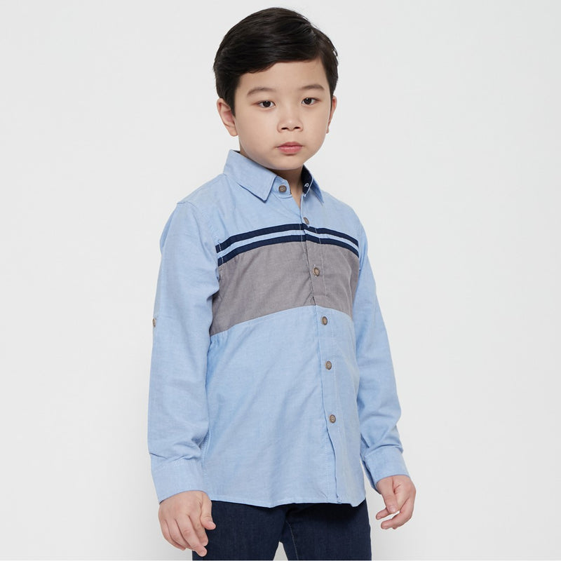 M231 Kemeja Anak Laki Laki Basic Combination Oxford Warna Biru 0432A