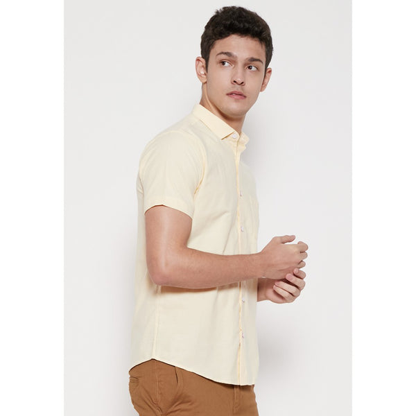 M231 Kemeja Pria Basic Polos Oxford Pendek Warna Kuning 1457P