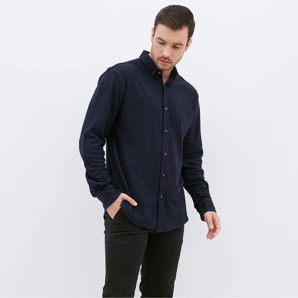 M231 Kemeja Pria Cotton Pique Panjang Warna Navy 1792C