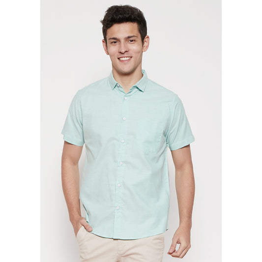 M231 Kemeja Pria Basic Polos Oxford Pendek Warna Hijau 1457S