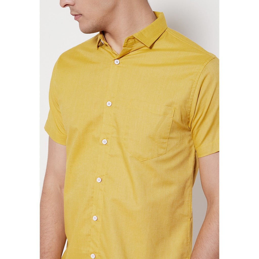 M231 Kemeja Pria Basic Polos Oxford Pendek Warna Kuning 1457N