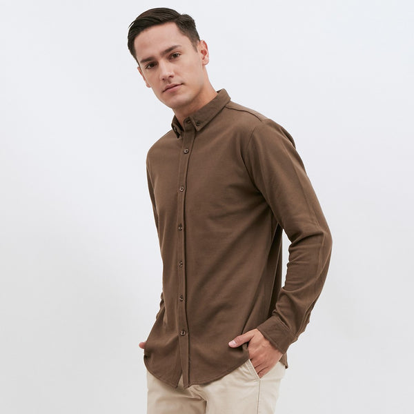 M231 Kemeja Pria Cotton Pique Panjang Warna Olive 1792G