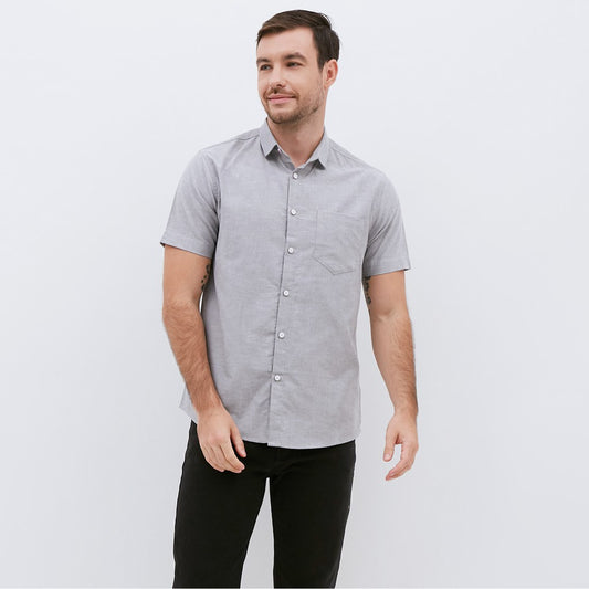 M231 Kemeja Pria Basic Polos Oxford Pendek Abu 1457E