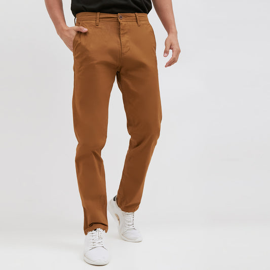 M231 Celana Panjang Pria Chinos Slim Fit Stretch Warna Brown C1057