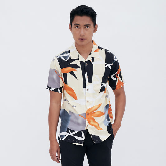 M231 Kemeja Pria Printing Hawaii Pendek Cream 2012B
