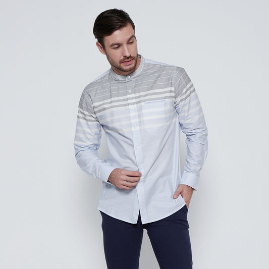 M231 Kemeja Pria Shanghai Salur Stripe Panjang Warna Biru Muda 1712A