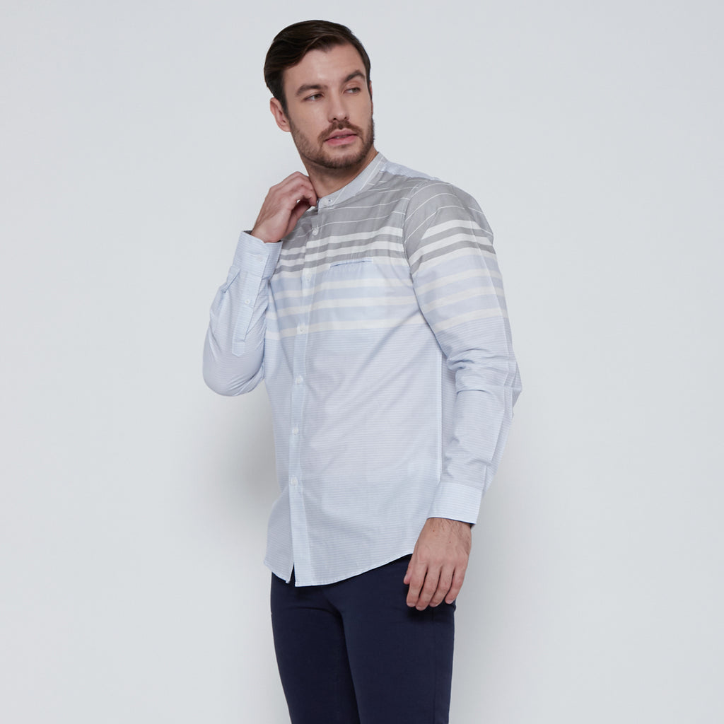 M231 Kemeja Pria Shanghai Salur Stripe Panjang Warna Biru Muda 1712A