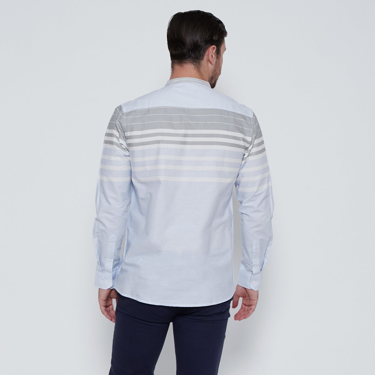 M231 Kemeja Pria Shanghai Salur Stripe Panjang Warna Biru Muda 1712A