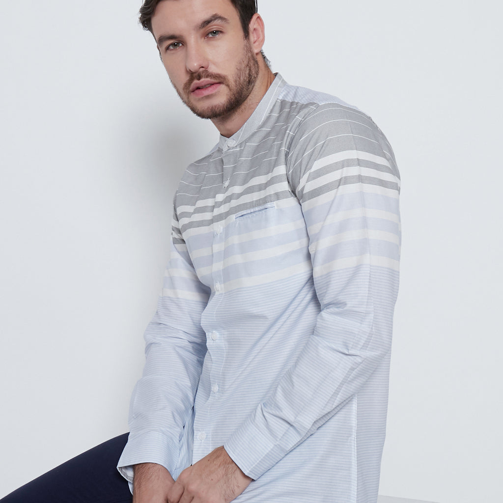M231 Kemeja Pria Shanghai Salur Stripe Panjang Warna Biru Muda 1712A