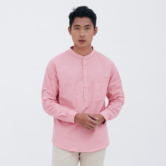 M231 Kemeja Pria Shanghai Polos Panjang Pink 1694