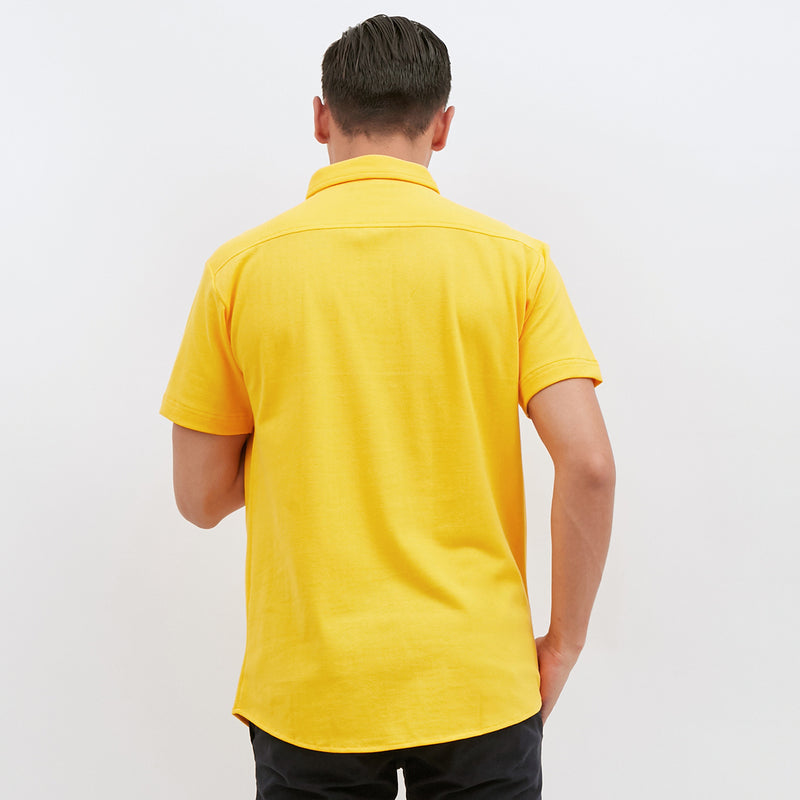 M231 Kemeja Pria Cotton Pique Pendek Warna Kuning 1793I