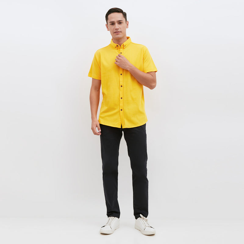 M231 Kemeja Pria Cotton Pique Pendek Warna Kuning 1793I