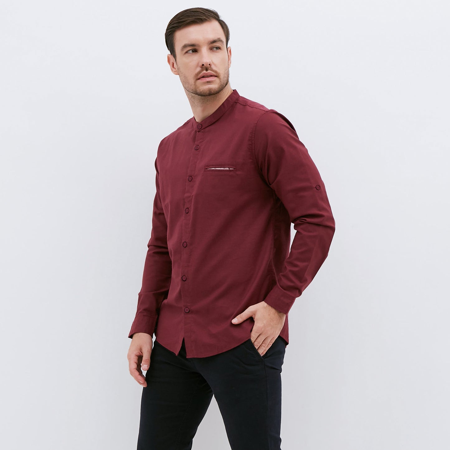 M231 Kemeja Pria Shanghai Polos Oxford Panjang Maroon 1552B