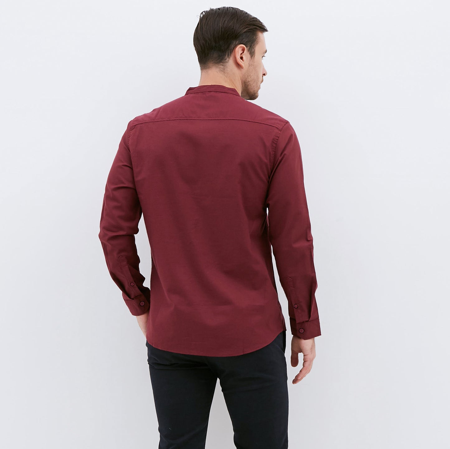 M231 Kemeja Pria Shanghai Polos Oxford Panjang Maroon 1552B