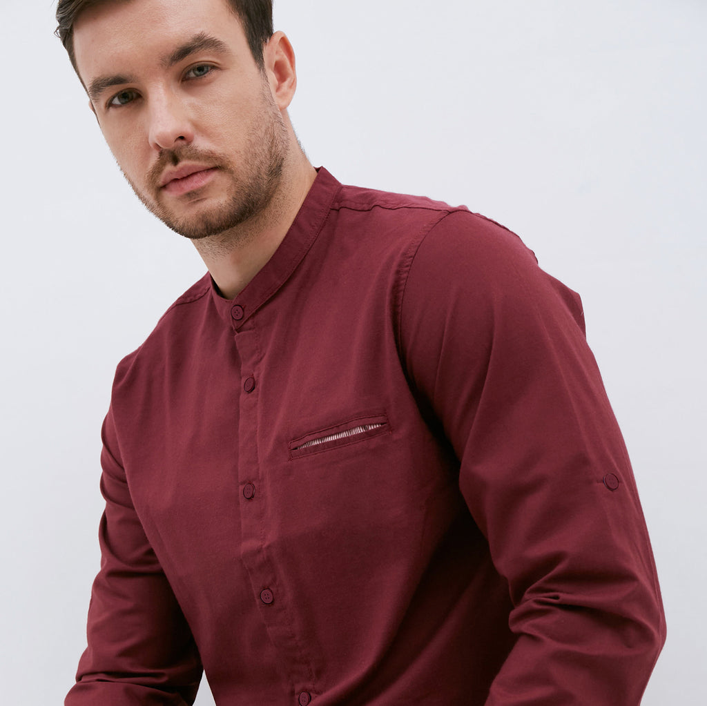 M231 Kemeja Pria Shanghai Polos Oxford Panjang Maroon 1552B