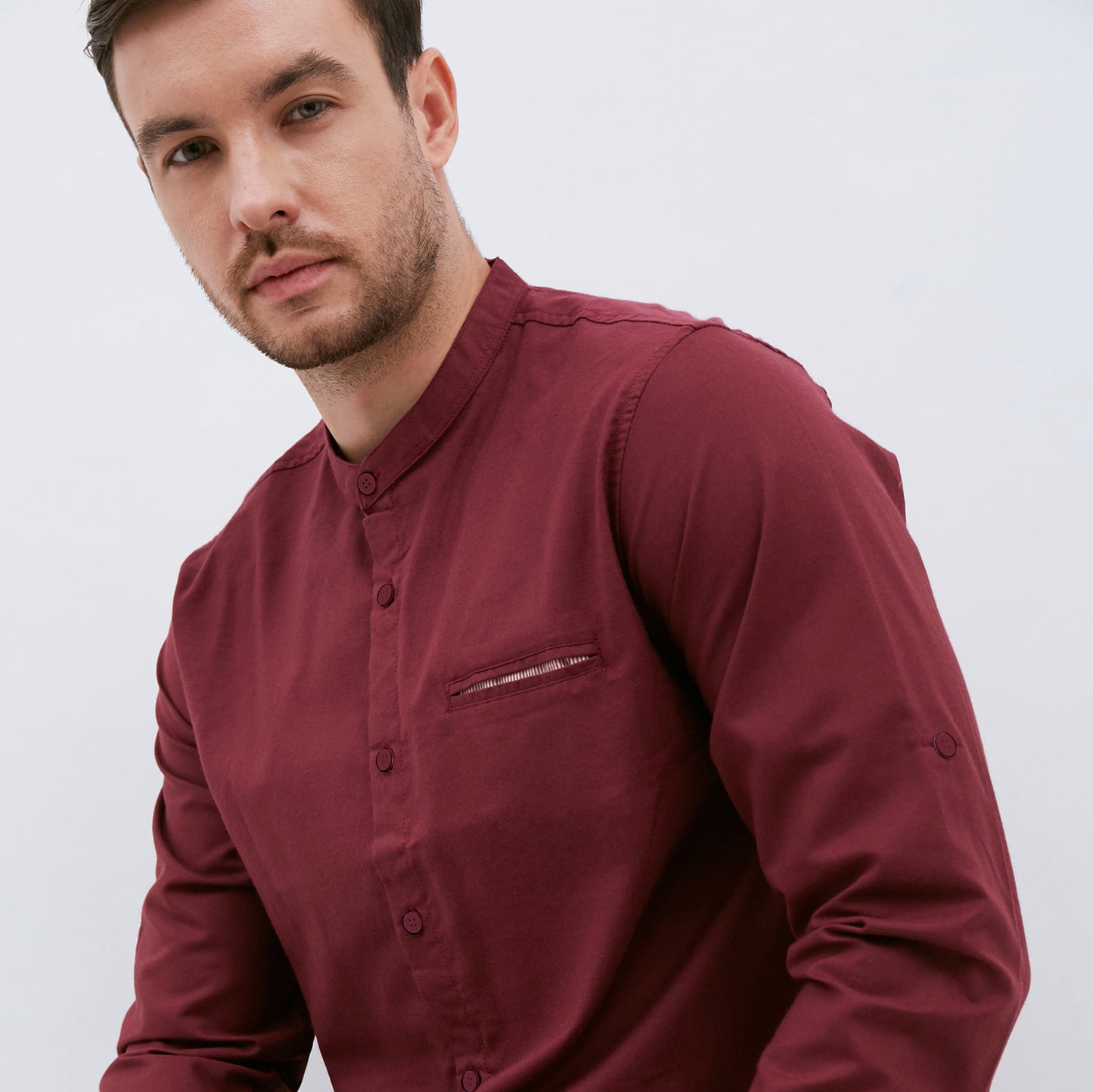 M231 Kemeja Pria Shanghai Polos Oxford Panjang Maroon 1552B