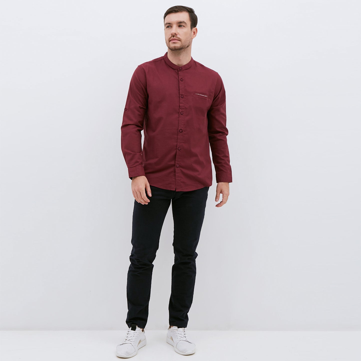M231 Kemeja Pria Shanghai Polos Oxford Panjang Maroon 1552B
