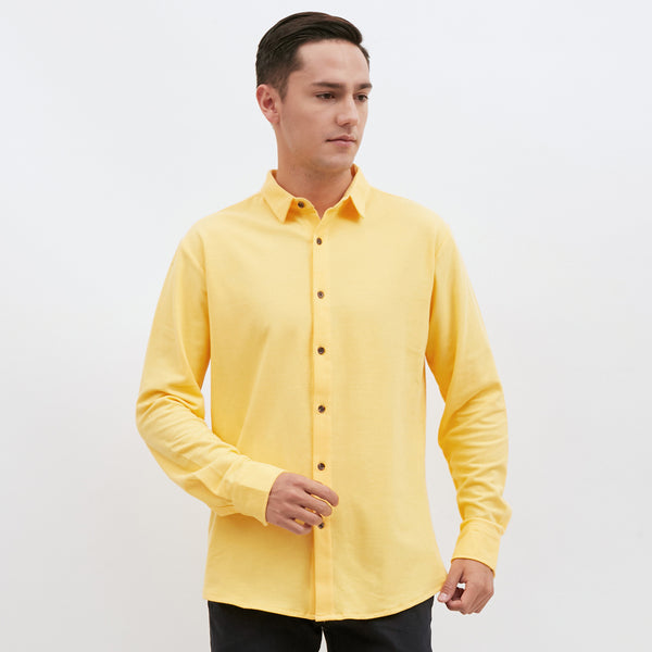 M231 Kemeja Pria Cotton Pique Panjang Warna Kuning 1792H