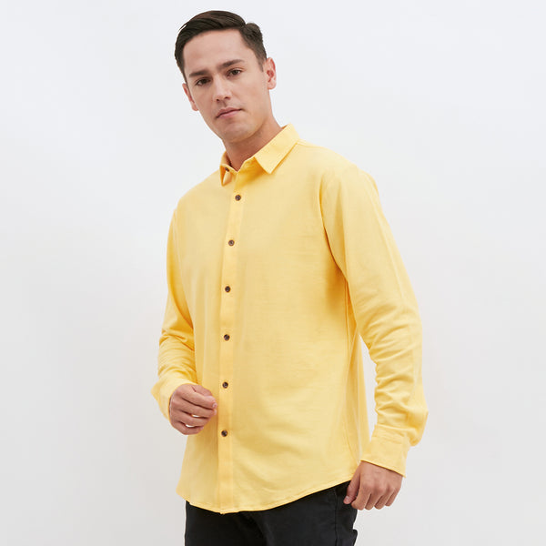 M231 Kemeja Pria Cotton Pique Panjang Warna Kuning 1792H