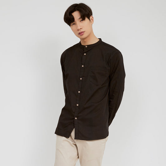 M231 Kemeja Pria Shanghai Polos Oversized Panjang Warna Hitam 1985E