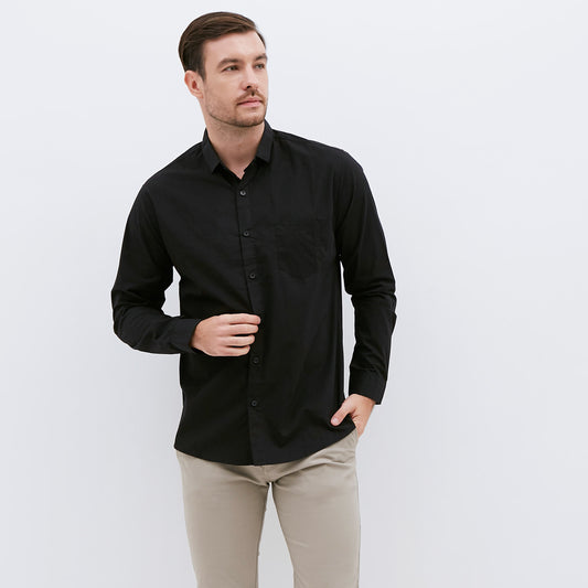 M231 Kemeja Pria Basic Polos Oxford Panjang Warna Hitam 1468D