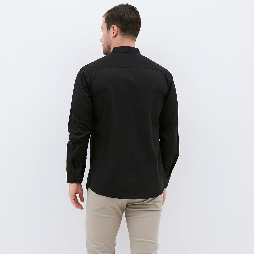 M231 Kemeja Pria Basic Polos Oxford Panjang Warna Hitam 1468D
