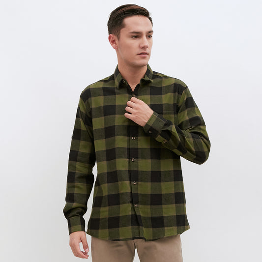 M231 Kemeja Pria Flannel Panjang Warna Hijau 1895