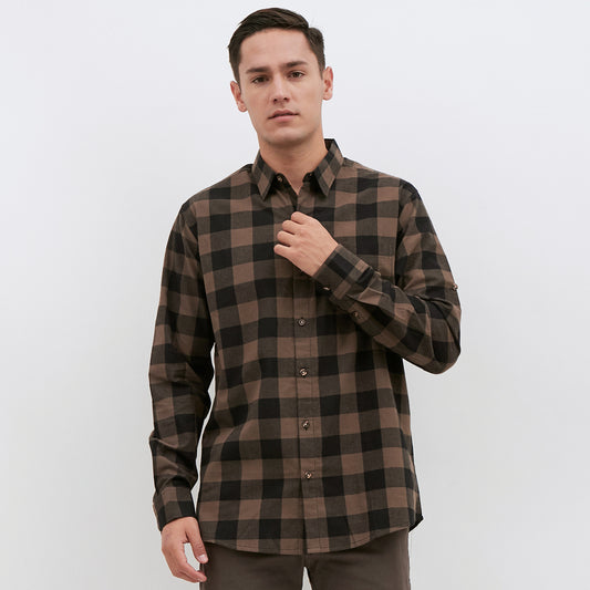 M231 Kemeja Pria Flannel Panjang Warna Coklat 1899B