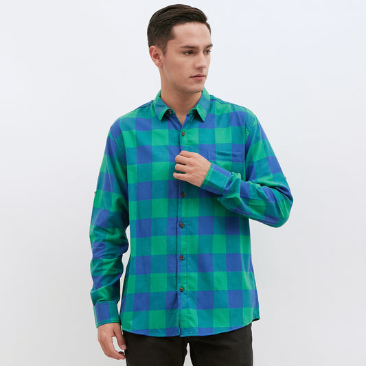 M231 Kemeja Pria Flannel Panjang Warna Hijau 1900A