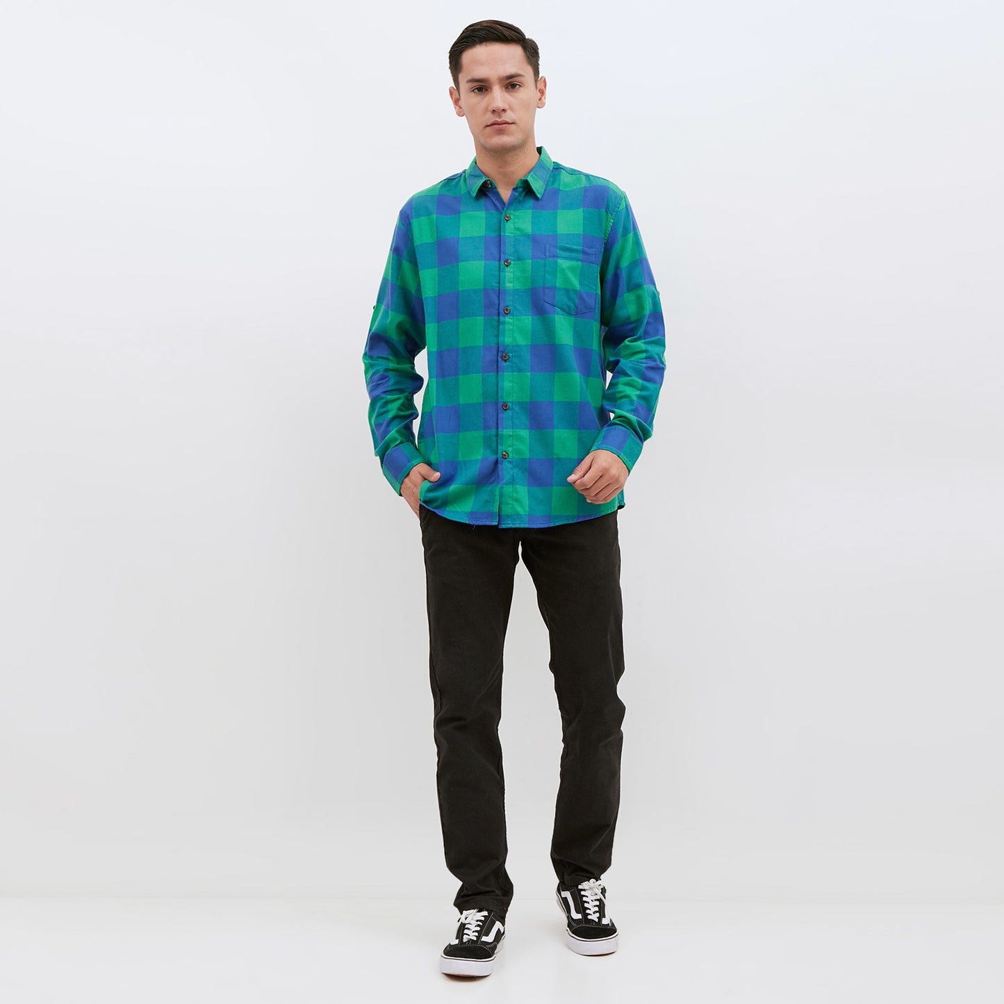 M231 Kemeja Pria Flannel Panjang Warna Hijau 1900A