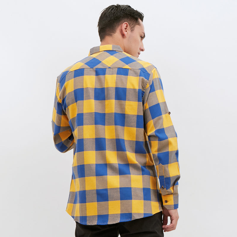 M231 Kemeja Pria Flannel Panjang Warna Kuning 1900B