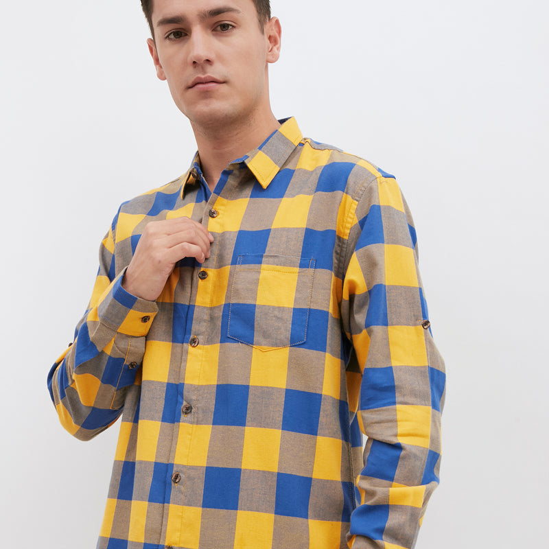 M231 Kemeja Pria Flannel Panjang Warna Kuning 1900B