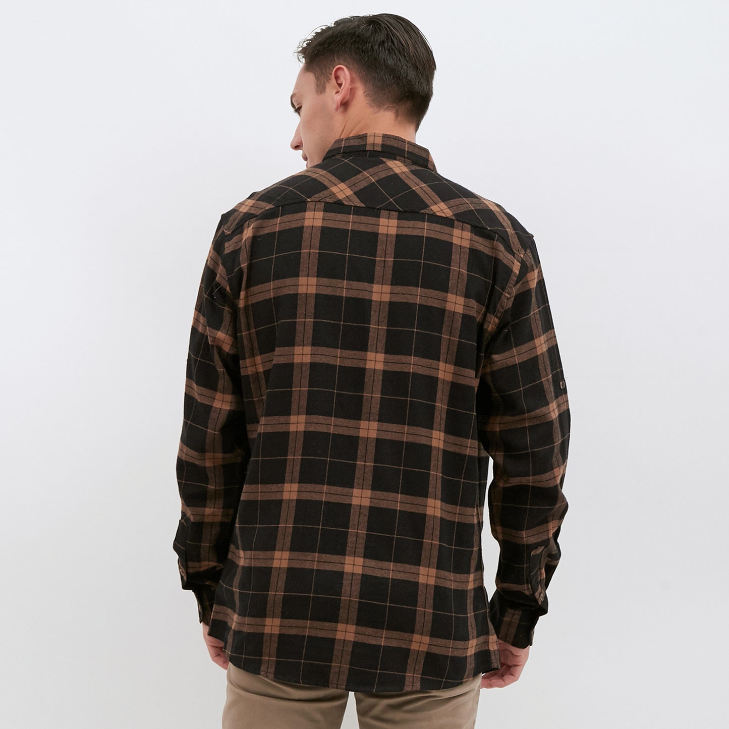 M231 Kemeja Pria Flannel Panjang Warna Coklat 1901A