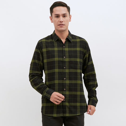 M231 Kemeja Pria Flannel Panjang Warna Hijau 1901B