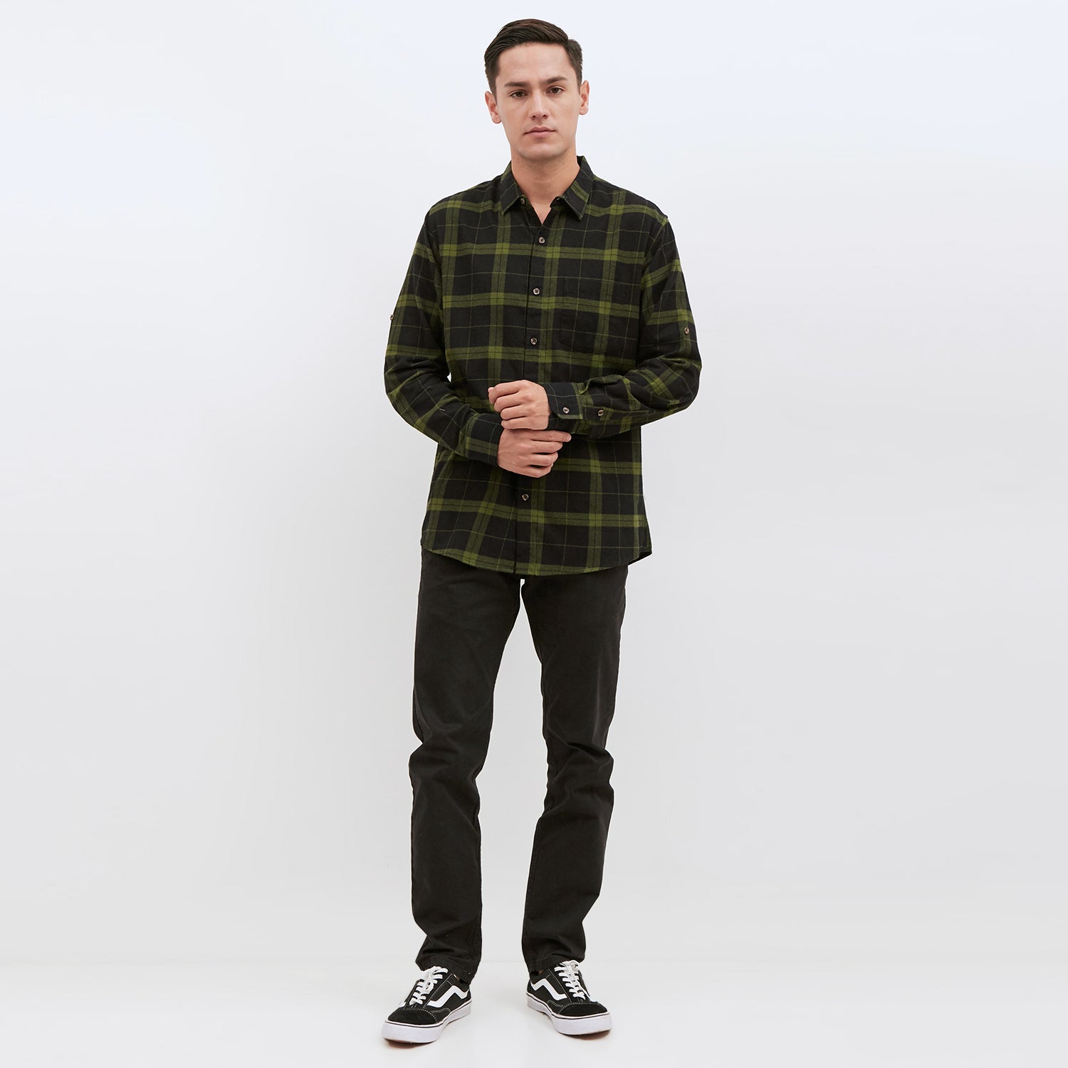 M231 Kemeja Pria Flannel Panjang Warna Hijau 1901B